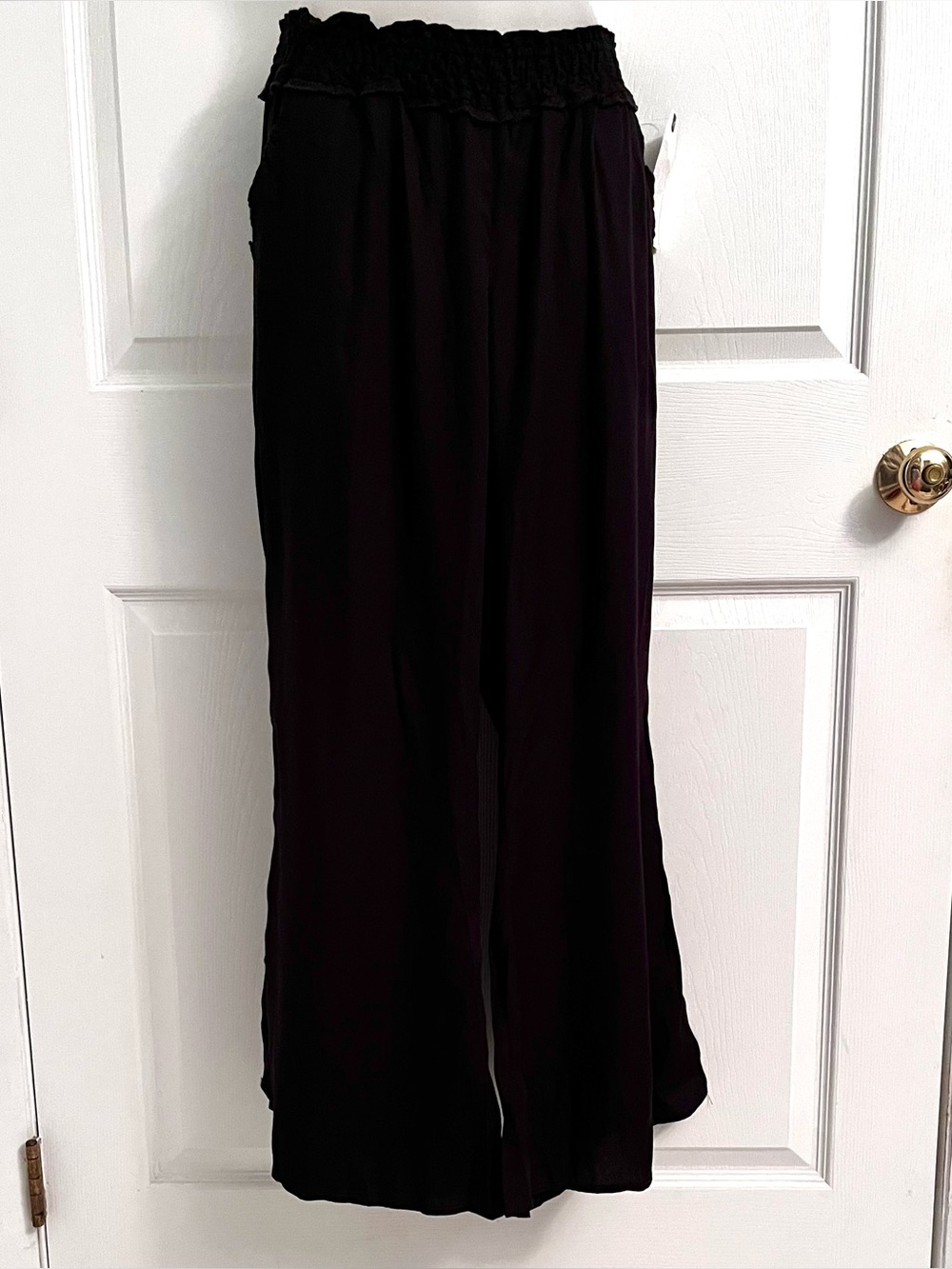 NWT Jolt Black Crinkle Rayon Gauze Wide Leg Palazzo Pants Size Large
